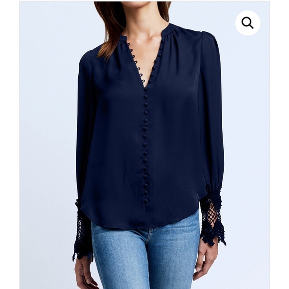 L’Agence / Ava Lace Cuff Blouse  in midnight blue L - Picture 5 of 8